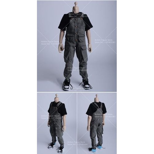 1/6 Male Loose Vest Bib Overalls Vintage Jumpsuit Cargo Pants Straight Suspender Trousers Fit 12