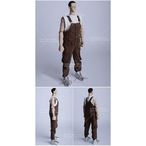 1/6 Male Loose Vest Bib Overalls Vintage Jumpsuit Cargo Pants Straight Suspender Trousers Fit 12