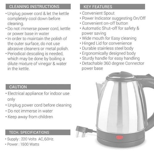 Pixel 2 Liters First Boiling Electric Kettle - Stainless