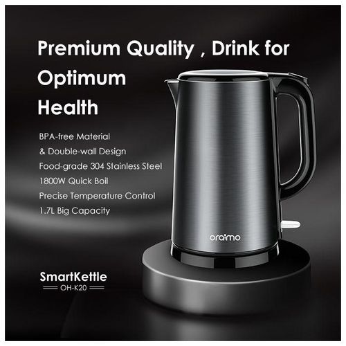 Oraimo Electric Stainless Steel Double-wall Design Precise Temperature Control Water Boiling Smart Kettle 1.7L Full Metal Liner Jar Pot- Multicolor