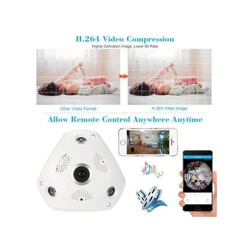 960P HD 360 Degree Wireless Wifi VR IP Camera Full View 1.44MM Lens Fish Eye Panoramic Indoor Security CCTV Camera Support Phone APP Remote Control (White) WANKAI