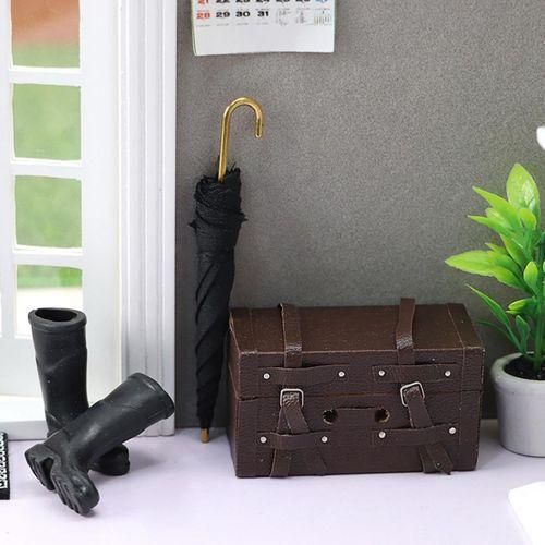 112 DollHouse Miniature Mini Suitcase,Umbrella,Rain Boots Life Scene Kids Pretend DollHouse Decoration Accessory Toy