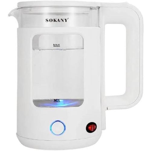 Sokany 2.2 Liters Fast Boiling Glass Kettle With Blue  Led Light-White
