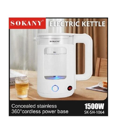Sokany 2.2 Liters Fast Boiling Glass Kettle With Blue  Led Light-White