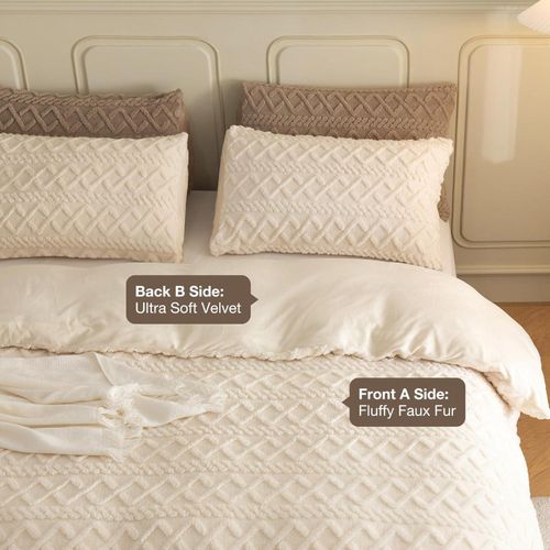3 Pieces Shaggy Bedding Set Includes 1 Faux Fur Duvet Cover + 2 Fur Pillowcases