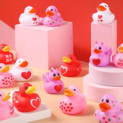 5-30Pcs Kids Rubber Duck Valentines Day Gifts Love Hearts Cute Ducks Gifts Party Favor Prizes Valentine’s Greeting