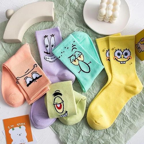 Sponge-Bob Funky Harajuku Trend Women Funny Sock Anime Cartoon Girl Kawaii Socks Unisex Autumn Surprise Mid Socks Gifts