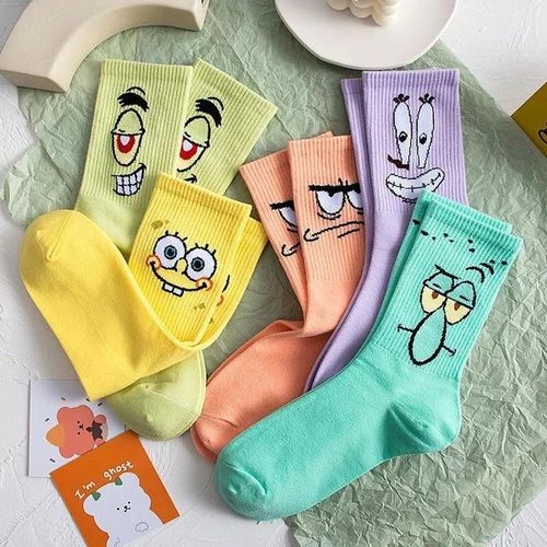 Sponge-Bob Funky Harajuku Trend Women Funny Sock Anime Cartoon Girl Kawaii Socks Unisex Autumn Surprise Mid Socks Gifts