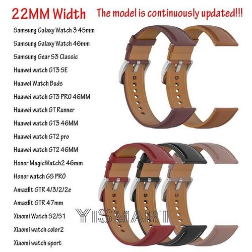 22mm Leather Band Strap For Samsung Galaxy Watch 3 45mm Gear S3 Huawei Gt 2 Pro/gt3 Pro 46mm Amazfit Gtr 4 3 2 Bracelet