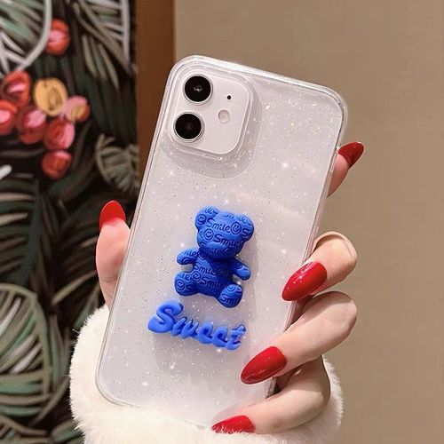 iPhone 12 Apple 13pro Klein Blue Bear Phone Case Suitable for 11 Simple Xsmax Transparent and Cute