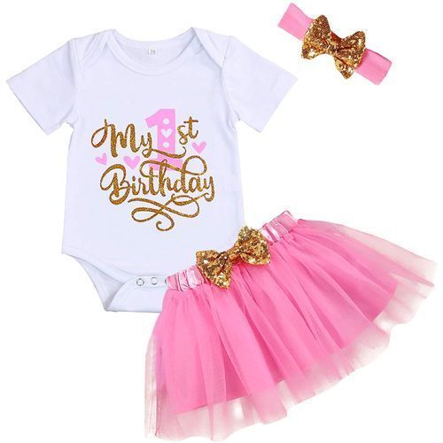 Girls Tutu Set  Skirt+Cotton Tshirt With Headband, Pink,White