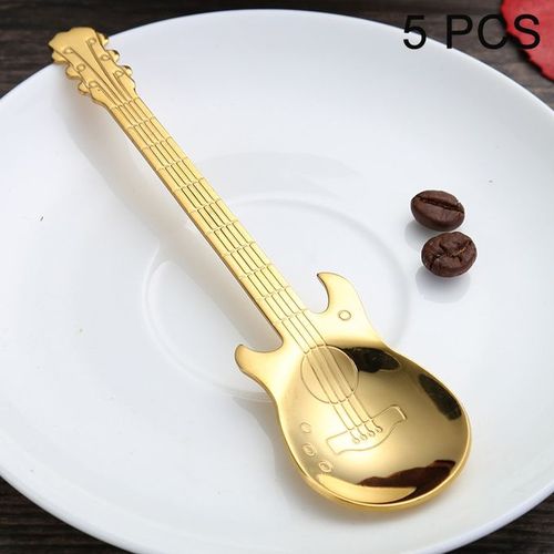 5 PCS Creative Stainless Steel Guitar Shape Coffee Spoon Mixing Spoon (Gold)