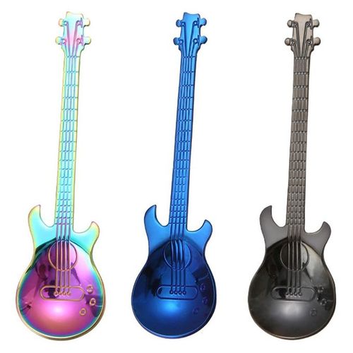 5 PCS Creative Stainless Steel Guitar Shape Coffee Spoon Mixing Spoon (Gold)