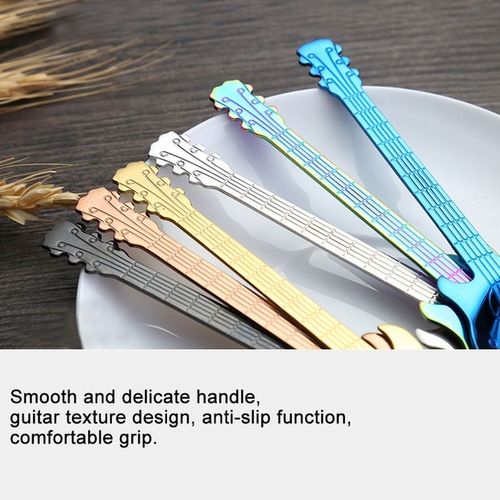 5 PCS Creative Stainless Steel Guitar Shape Coffee Spoon Mixing Spoon (Gold)