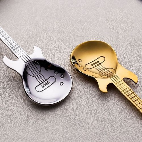 5 PCS Creative Stainless Steel Guitar Shape Coffee Spoon Mixing Spoon (Gold)