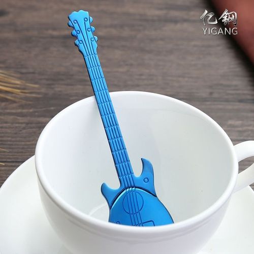 5 PCS Creative Stainless Steel Guitar Shape Coffee Spoon Mixing Spoon (Gold)