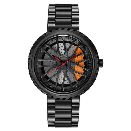 Men's Quartz Watch Wheel Rim Hub Waterproof Wristwatch With Stainless Steel Strap Skeleton Japan Movement
