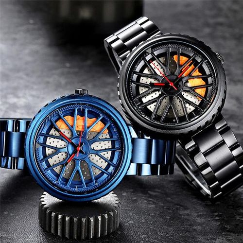 Men's Quartz Watch Wheel Rim Hub Waterproof Wristwatch With Stainless Steel Strap Skeleton Japan Movement