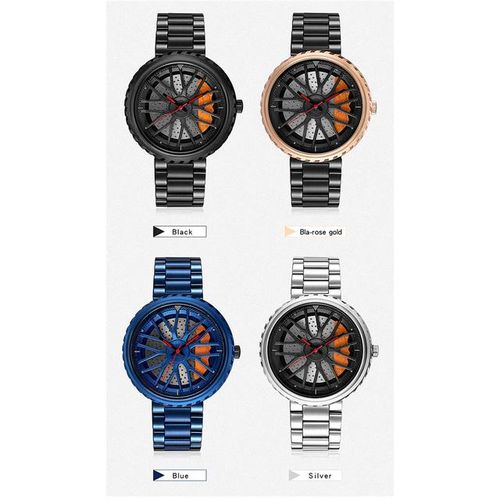 Men's Quartz Watch Wheel Rim Hub Waterproof Wristwatch With Stainless Steel Strap Skeleton Japan Movement