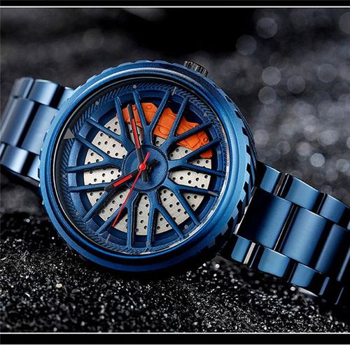 Men's Quartz Watch Wheel Rim Hub Waterproof Wristwatch With Stainless Steel Strap Skeleton Japan Movement