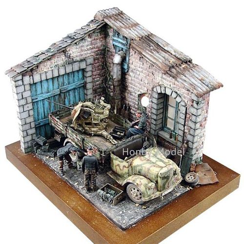 Handmade DIY 3D Puzzles Kits Wooden Ruins Corner House 1:35 Scale Miniature Sand Table War Architecture Layouts