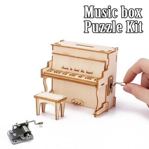 Piano Wood Hand Music Box 3D Wooden Puzzle Home Desk Decoration Mechanical Model Love Birthday Gifts Building Kits
