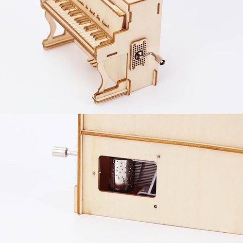 Piano Wood Hand Music Box 3D Wooden Puzzle Home Desk Decoration Mechanical Model Love Birthday Gifts Building Kits