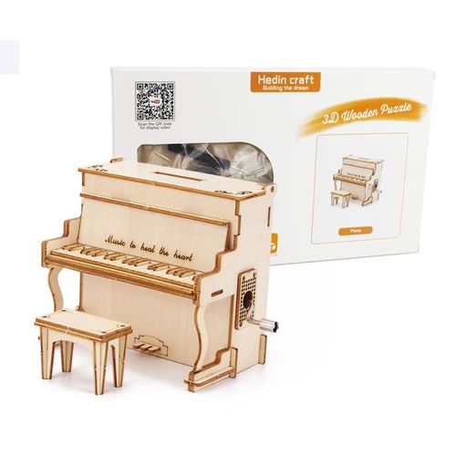Piano Wood Hand Music Box 3D Wooden Puzzle Home Desk Decoration Mechanical Model Love Birthday Gifts Building Kits