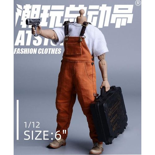 1/12 Men Bib Pants Solid Color Casual Jumpsuits Streetwear Jeans Suspenders Cargo Overalls Shirt For 6'' Acrion Figure