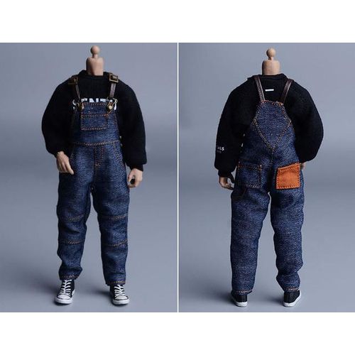 1/12 Men Bib Pants Solid Color Casual Jumpsuits Streetwear Jeans Suspenders Cargo Overalls Shirt For 6'' Acrion Figure