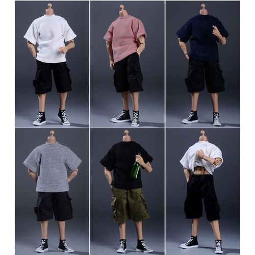 1/12 Men Bib Pants Solid Color Casual Jumpsuits Streetwear Jeans Suspenders Cargo Overalls Shirt For 6'' Acrion Figure