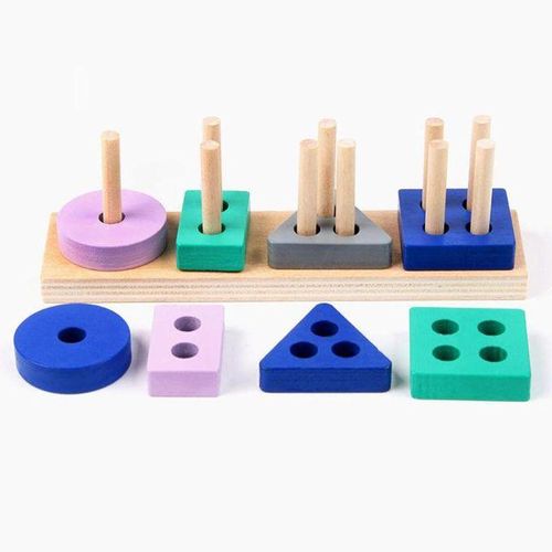 Wooden Shape Sorter Toy Shape Learning Educational Blocks Set For Kids