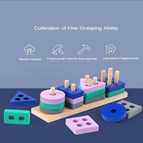 Wooden Shape Sorter Toy Shape Learning Educational Blocks Set For Kids