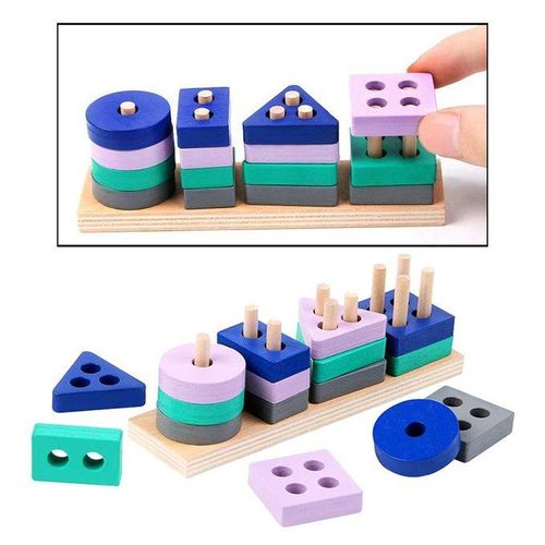 Wooden Shape Sorter Toy Shape Learning Educational Blocks Set For Kids
