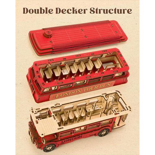 rolife London Tour Bus 3D Wooden Puzzles Wood Model Toy Car to Build Crafts Collectibles Gifts for Boys Girls
