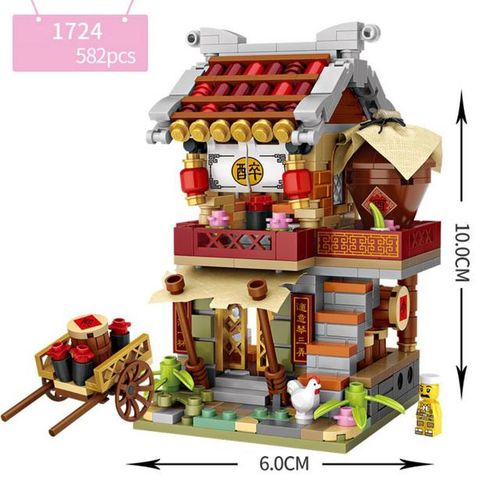Creative Chinatown Mini Block City Street View Blacksmith Steamed Bun Shop Pawnshop Pub Architecture Building Bricks Toys