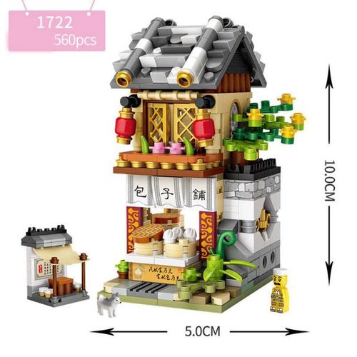 Creative Chinatown Mini Block City Street View Blacksmith Steamed Bun Shop Pawnshop Pub Architecture Building Bricks Toys