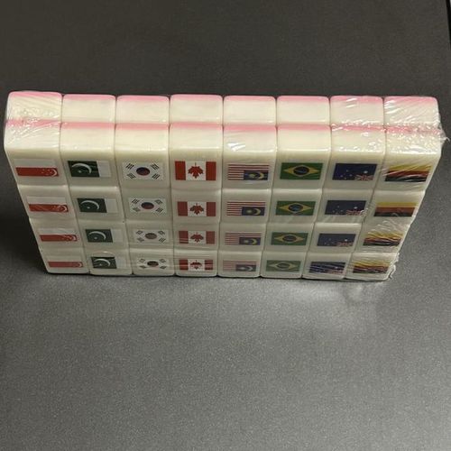 64 Pcs Mahjong Tiktok Seaside Escape 64+1 Blocks Mahjong Tile Game with Pattern of Flag 1/2 Players Parent Child Party Game