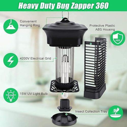 WAMBORY Mosquito Killer, 3800V Bug Zapper, Mosquito Zapper Outdoor, Insect Trap Indoor, Outdoor Fly Killer, Mosquito Trap Lamp for Home, Garden, Backyard - black
