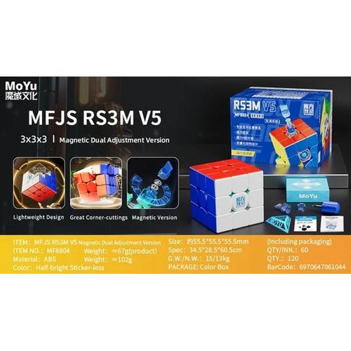 MoYu RS3M V5 3X3 Magnetic Magic Cube Stickerless Speed Cubes Professional Fidget Toys RS3 M V5 Cubo Magico Puzzle Toys Gifts