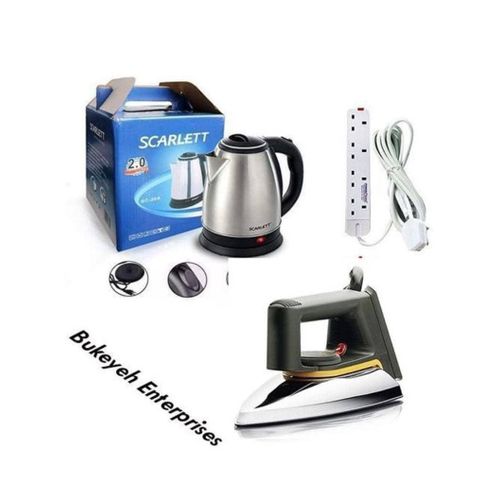 Bundle of Scartle Electric Kettle ,Saachi Flat Iron & 4Ways Power king Extension-Sliver