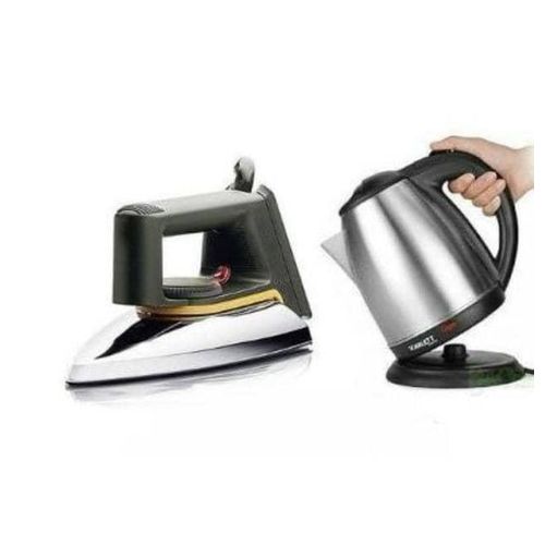 Bundle of Scartle Electric Kettle ,Saachi Flat Iron & 4Ways Power king Extension-Sliver