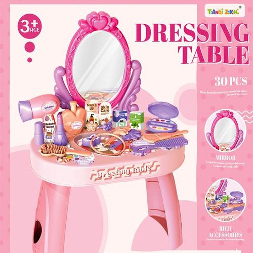 Dressing Table Role Play Set Toy Kids Girls Pink Vanity Mirror Make Up Desk Beauty Sets Toy Play for Pre-Kindergarten