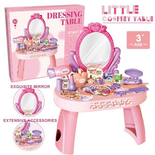 Dressing Table Role Play Set Toy Kids Girls Pink Vanity Mirror Make Up Desk Beauty Sets Toy Play for Pre-Kindergarten
