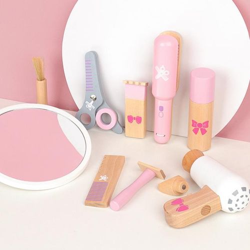 Wooden Simulation Hair Cutting Set For Children Boys And Girls Family Toys Makeup Box Dressing Table Puzzle Toys Christmas