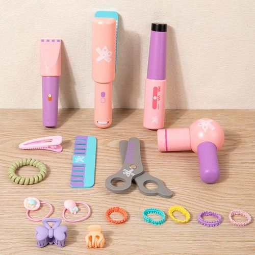 Wooden Simulation Hair Cutting Set For Children Boys And Girls Family Toys Makeup Box Dressing Table Puzzle Toys Christmas