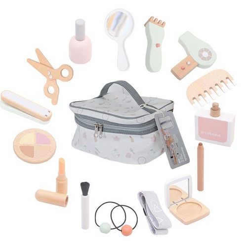 Wooden Simulation Hair Cutting Set For Children Boys And Girls Family Toys Makeup Box Dressing Table Puzzle Toys Christmas