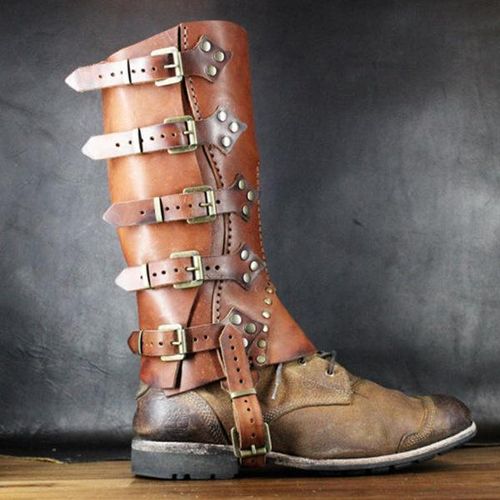 Medieval Renaissance Greaves Boots Shoes Cover Leg Warrior Knight Costume Strap Props