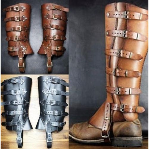 Medieval Renaissance Greaves Boots Shoes Cover Leg Warrior Knight Costume Strap Props