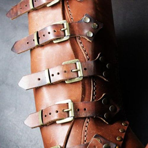 Medieval Renaissance Greaves Boots Shoes Cover Leg Warrior Knight Costume Strap Props